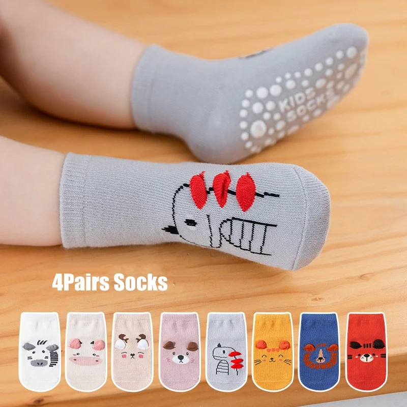 4Pairs/lot Anti-slip Baby Socks Cute Animal Cartoon Baby Boy Girls Sock Infant Children\'s Floor Socks 0-3 Years Old