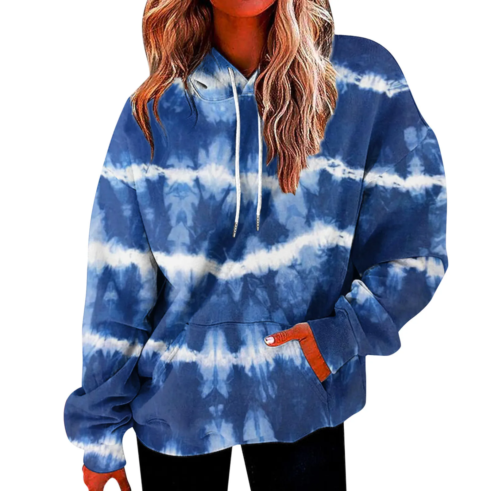 Bluzy Hoddies Topy Tęczowe Bluzy Damskie Bluzy Oversize Tie Dye Bluza Streetwear Pullover Wiosna Jesień Casual Women