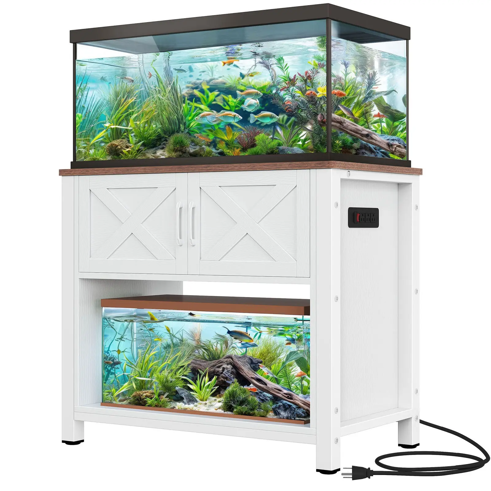 40-50 Gallon Fish Tank Stand Aquarium Stand with Power Outlets & Cabinet White