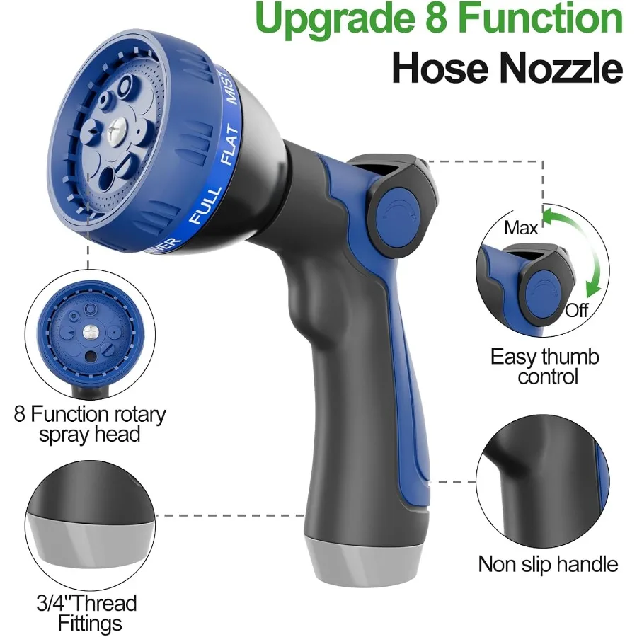 100フィート 304ステンレス鋼製ガーデンホース、頑丈な金属製ウォーターパイプ、ノズル付き、庭や屋外用、柔軟でねじれや絡まりなし、パンクしない