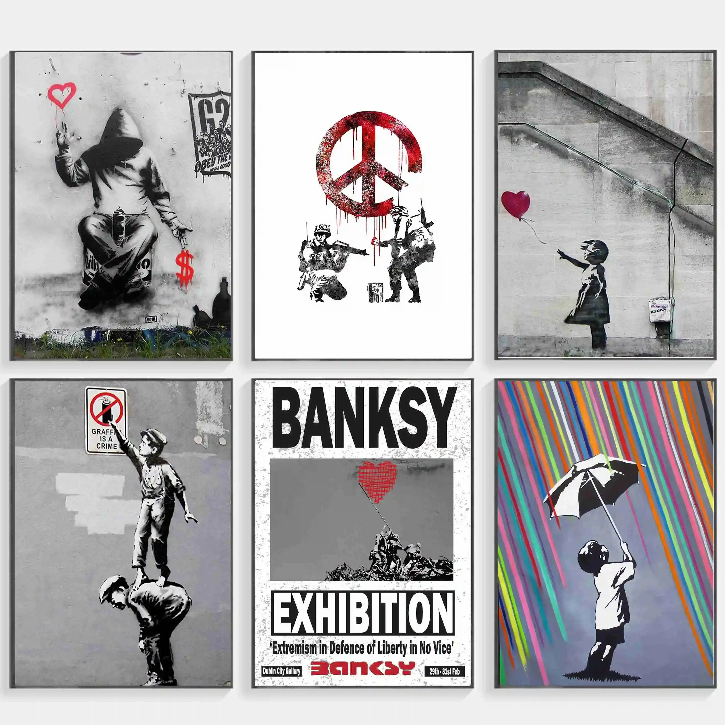 Banksy Graffiti Artwork Painting Girl with Red Balloon Poster Black White Poster Canvas Painting Abstract Wall Home Decor Street