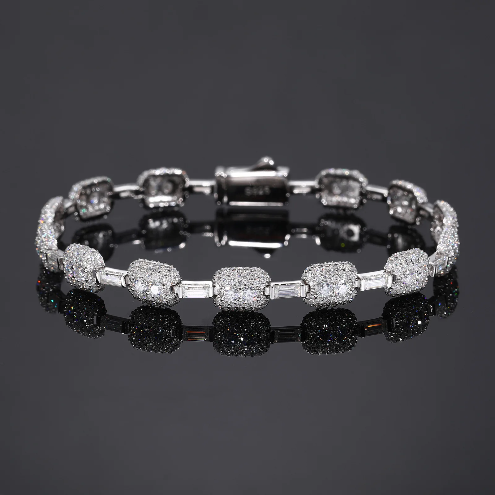Certified Moissanite Iced Out 7mm 925 Sterling Silver Geometric Bar Bracelet Diamond Tester Pass Luxury Bling Men Women