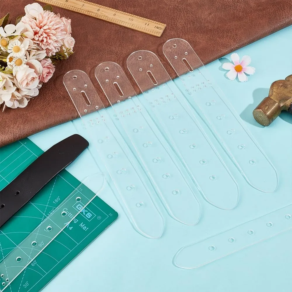 6 قطع من قوالب فتحات مشبك الحزام من الجلد الأكريليك الشفاف أداة وحدة اللكم الحرفية مع طبقة رقيقة واقية لمختلف الجلود