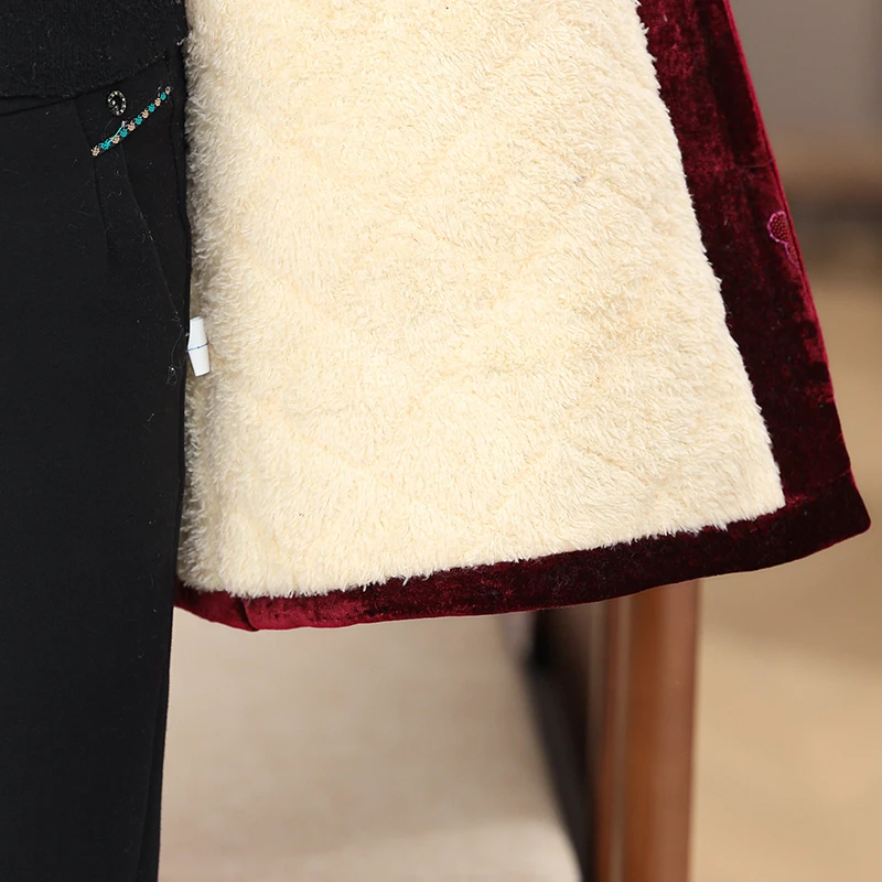 المسنين زهرة المرأة الخفيفة الفاخرة القطن معطف الذهب المخملية النسيج الناعم معطف الأزياء التدرج الظلام المرأة قمم