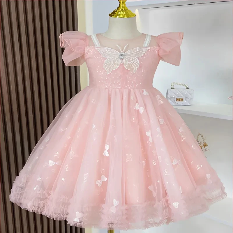 Girls Party Dress Summer Elegant Princess Dress Cute Butterfly Dress And Bow  1-11 Years Kids Birthday Party Clothes