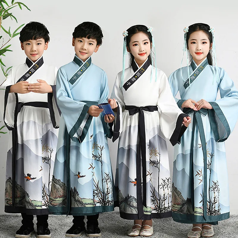 Children's Chinese culture Hanfu 2024 men and women's new performance Hanfu Chinese bamboo four gentleman children Hanfu