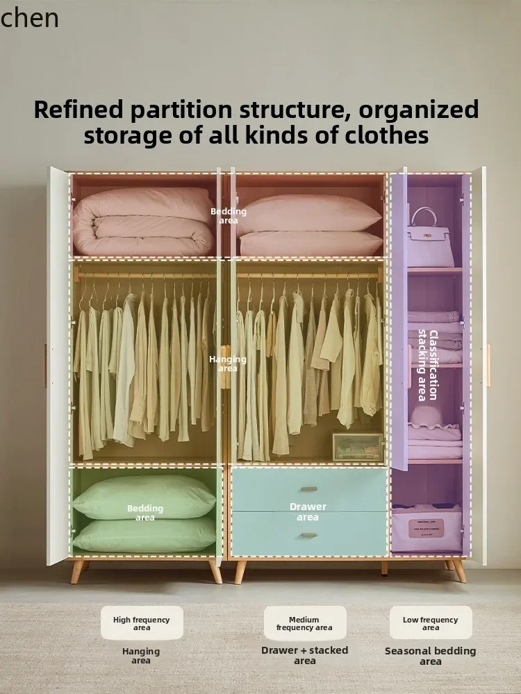W5.19 wardrobe household bedroom solid wood foot small apartment simple cabinet wardrobe wood industry