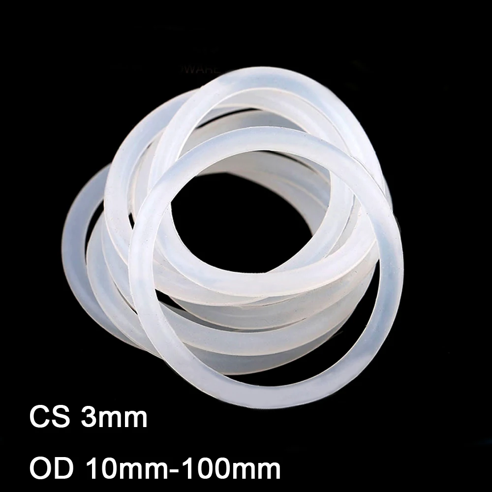 10pcs White Silicone O Ring Gasket CS 3mm OD 10-100mm Food Grade Silicon Rubber Ring Washer VMQ Insulated Waterproof Seal Gasket