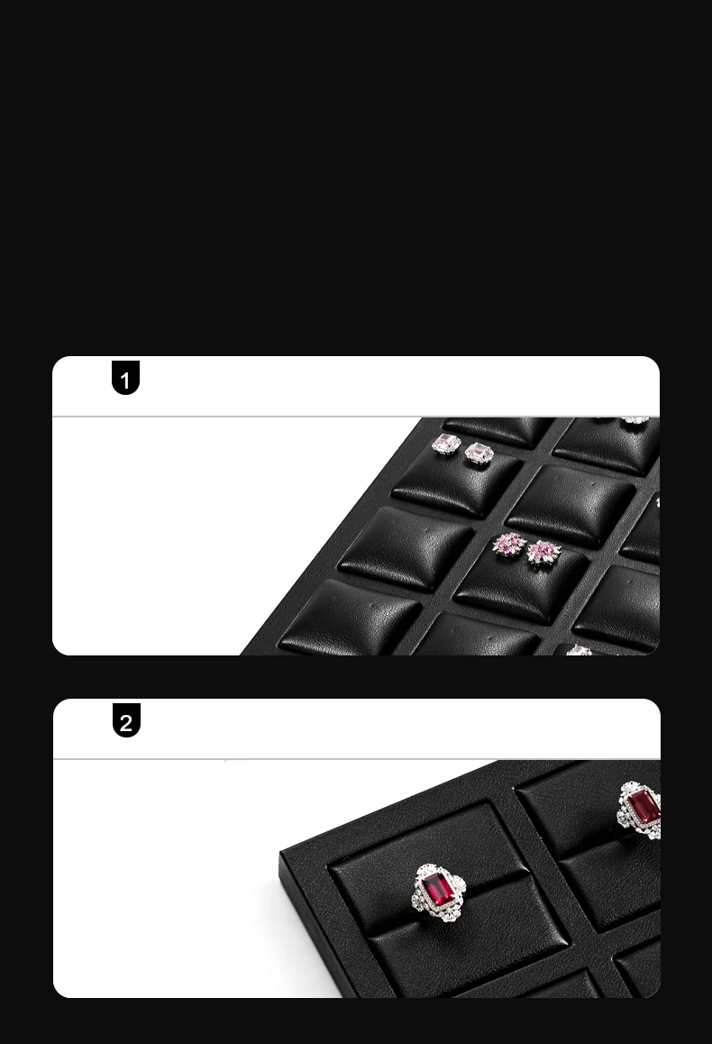 Oirlv Schwarzes Schmuck-Display-Tablett aus Leder für Ringe, Ohrringe und Halsketten, Großer Schmuck-Organizer, Schwarzes Organizer-Tablett – Detail 10