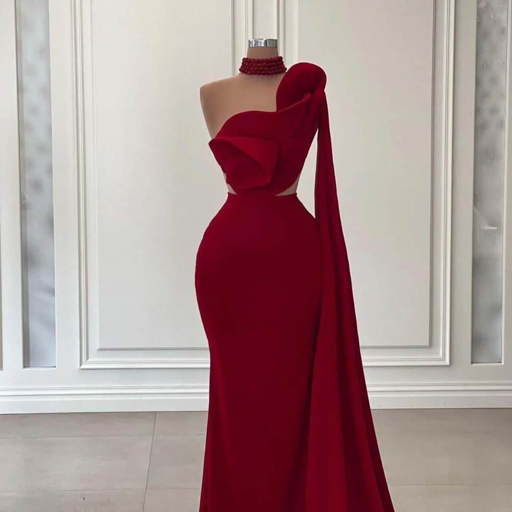 Elegant Burgundy Evening Dresses for Women Sexy One-Shoulder Ruffles Mermaid Gowns Fashion Floor Length Dance Party Prom Dresses