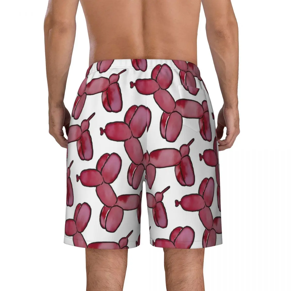 Pantaloncini da surf per cani con palloncino rosso Pittura estiva Y2K Pantaloni corti da spiaggia retrò Costume da bagno con motivo ad asciugatura rapida da surf maschile