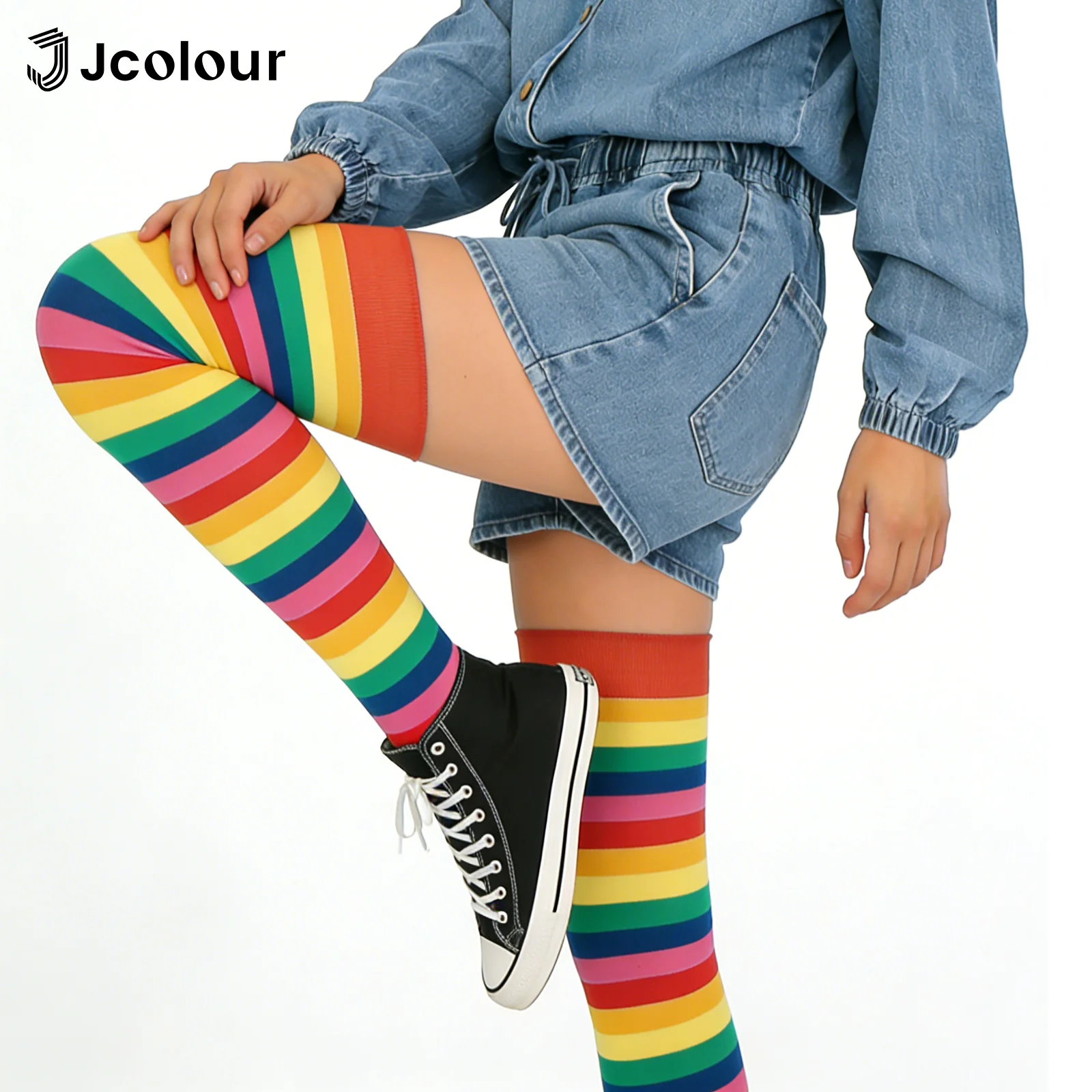Women’s Striped Pastel Rainbow Over-the-Knee Socks – Cute, Comfortable Style for Parties and Everyday Outfits