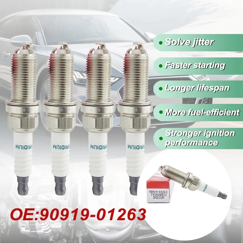 High Quality 4PCS/lots 90919-01263 FK20HBR11 Dual Iridium Spark Plug For Toyota 9091901263 FK20HBR11 90919 01263 Plugs