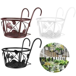 Outdoor Hanging Basket Plant Iron Racks Garden Decoration Fence Balcony Round Flower Pots Hanging Planter Stand Holder