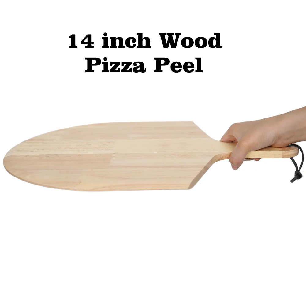 PizzAtHome 14 inch Wood Pizza Peel Pizza Paddle Cutting Board with Handle Baking Bread Cutting Fruit Vegetables Cheese