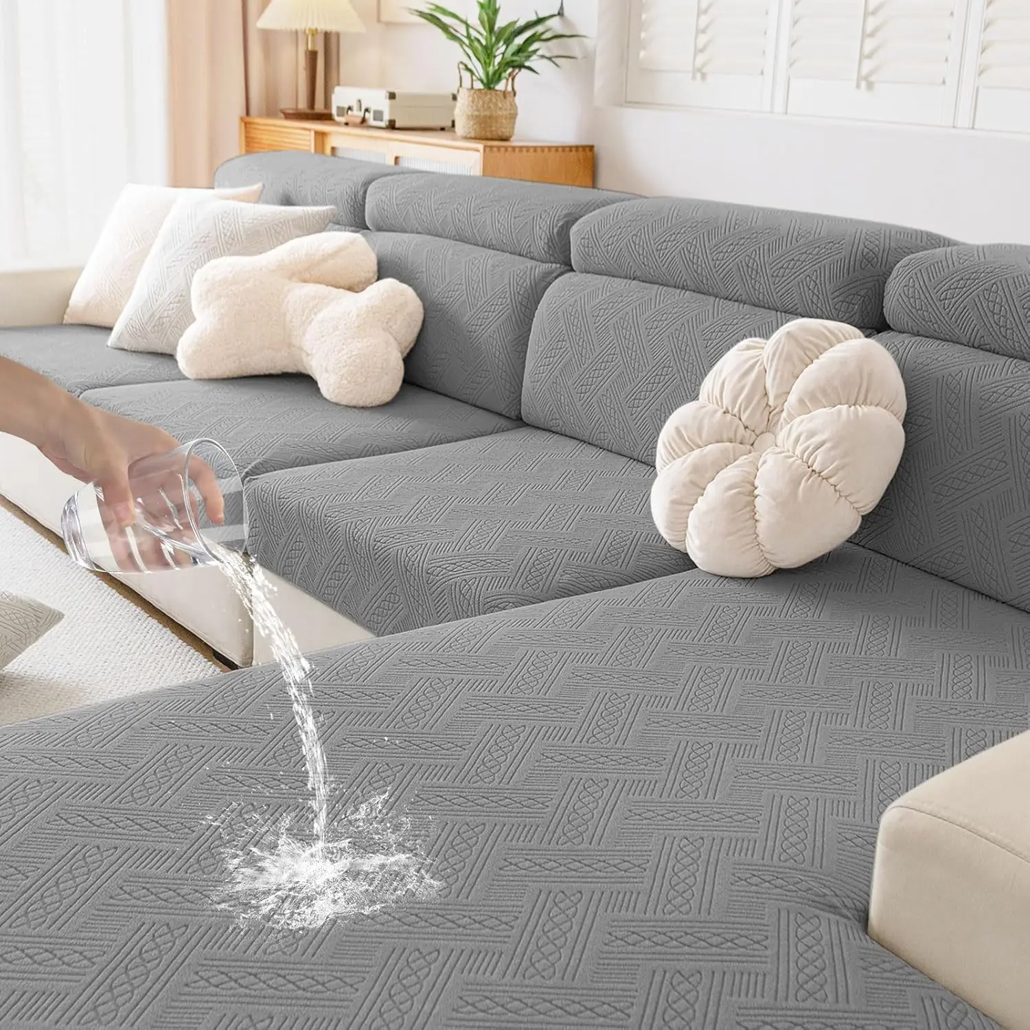 

Waterproof Sofa Covers for Pets, Stretch Washable Slipcovers with Elastic Bottom (3 Packs, Grey)