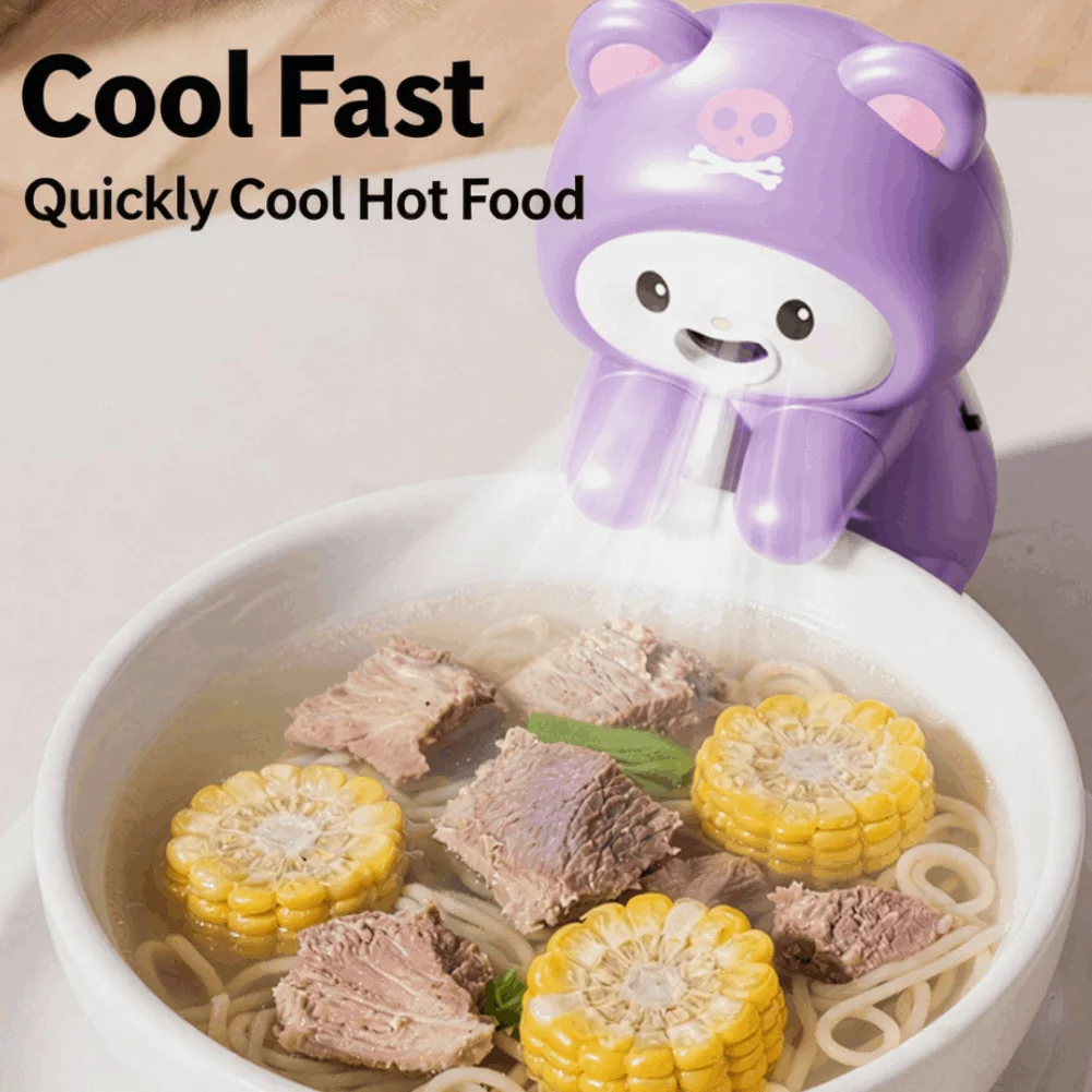 Cute Cartoon Mini USB Rechargeable Blower Fan Hanging Design With Charging Cable For Cooling Hot Noodle Coffee Tea Drink