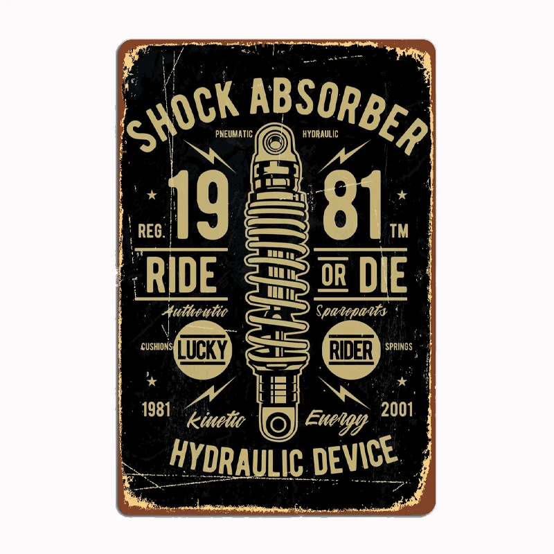 Shock Absorber HYDRAULIC DEVICE Metal Sign Metal Poster Garage Room Wall Decoration Cinema Living Custom Tin Vintage Home Decor