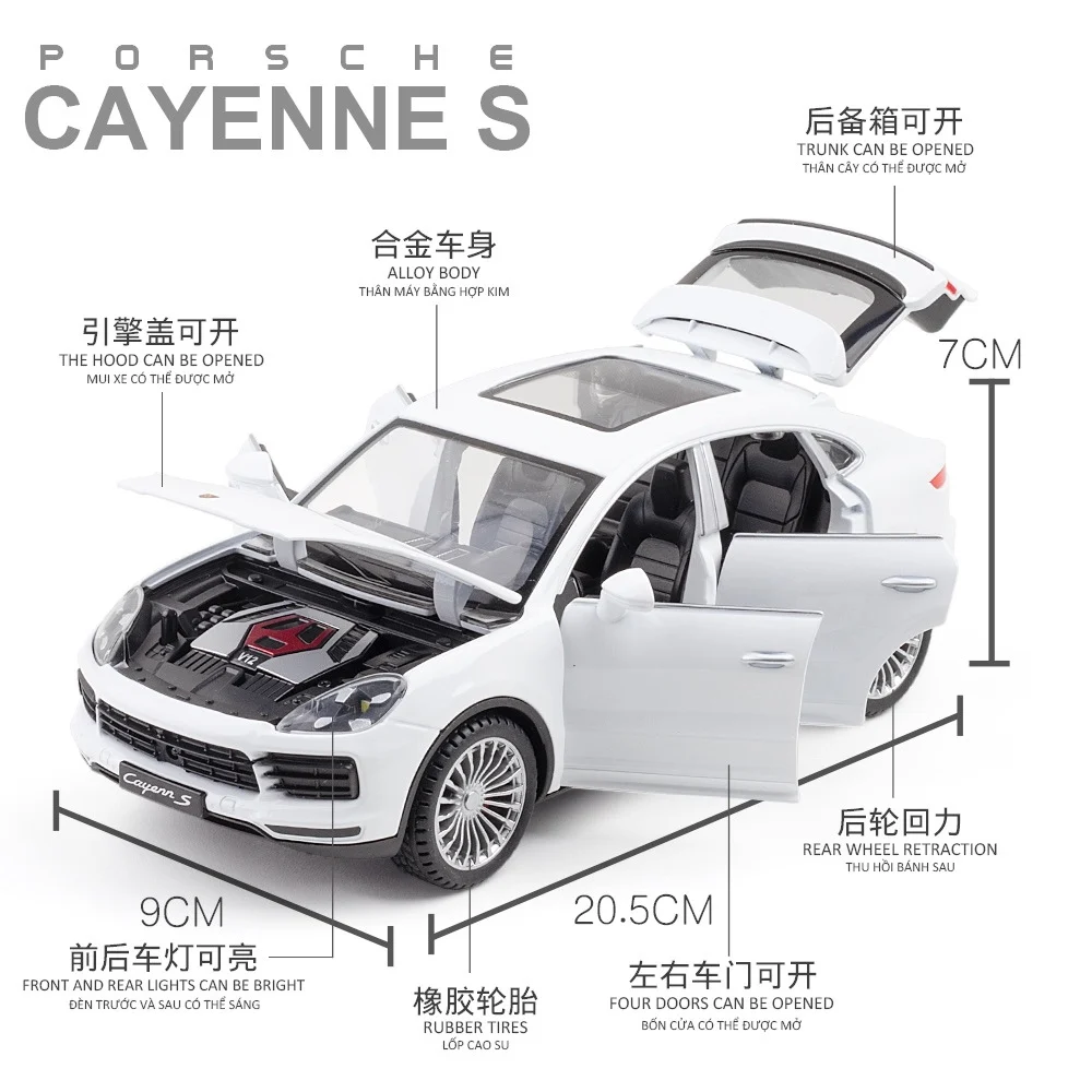 1/24 porsche cayenne suv modelo de carro porta som e luz pull-back liga menino brinquedo carro coleção modelo de carro de brinquedo presente das crianças.