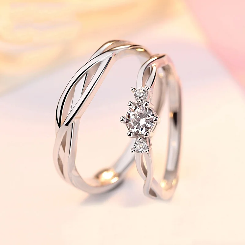 2Pcs Silber Farbe Luxus Zirkon Paar Ringe Für Frauen Für Immer Endlose Liebe, Verlobung, Hochzeit Bands Ring Valentinstag Geschenke – Detail 19