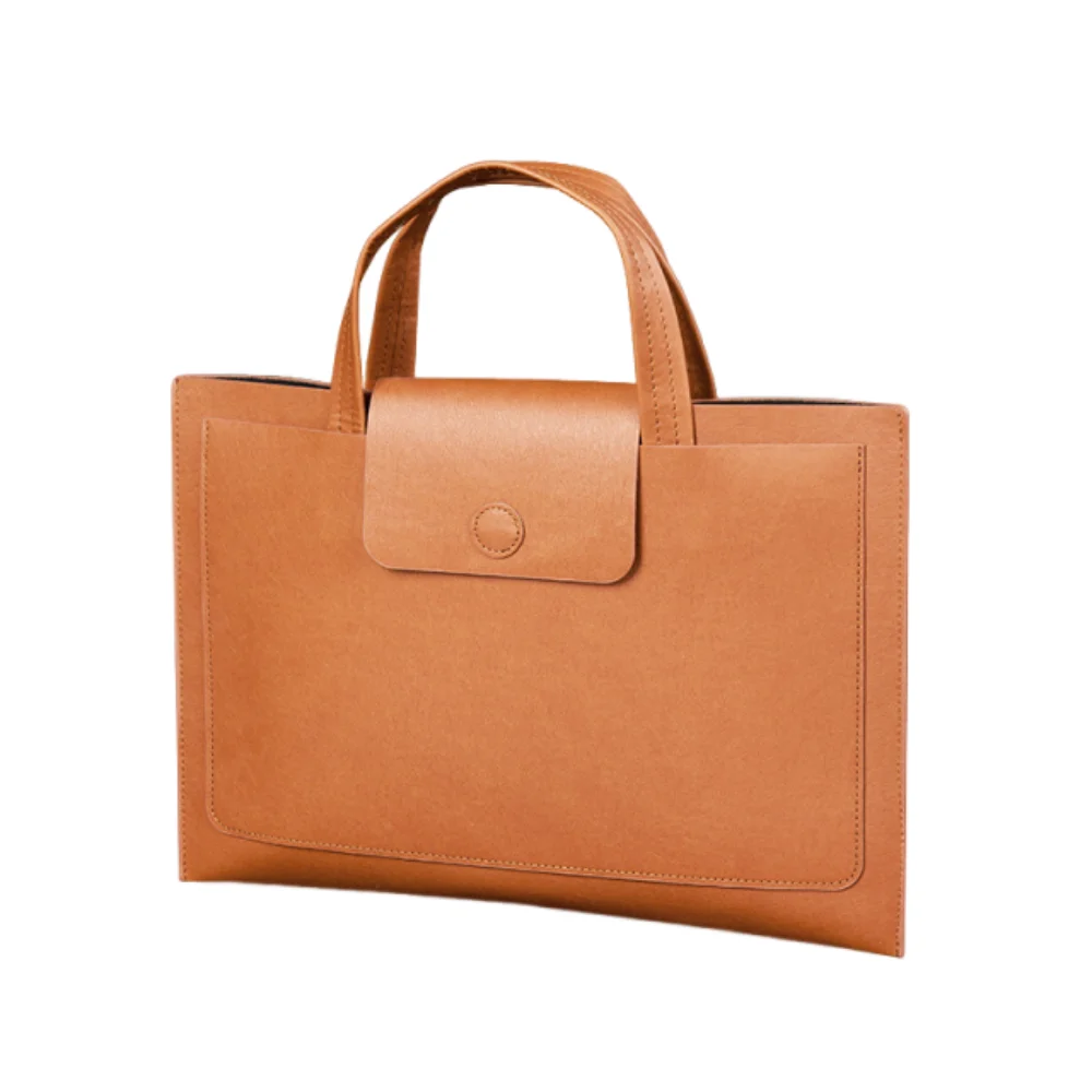 

Large Capacity A4 Leather Document Bag Simple Magnetic Button Double Layer File Folder with Handle Portable File Storage Bag