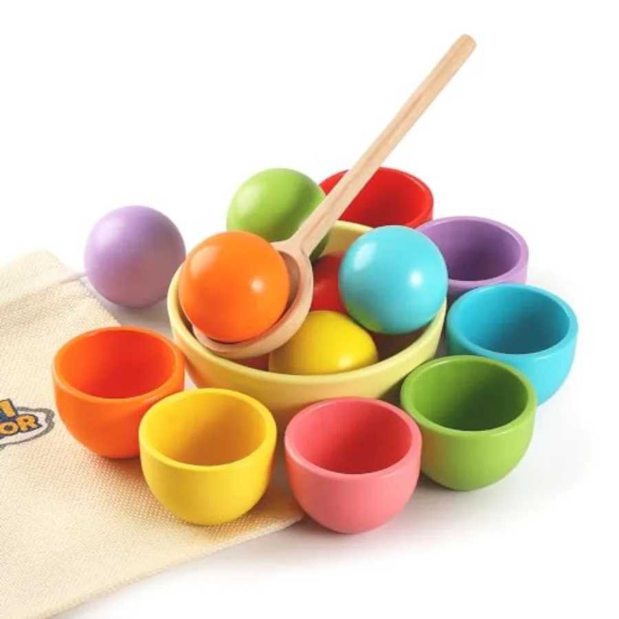 

Montori Larger Ball in Cup Color Sorting Toy for Toddlers Wooden Rainbow Ball Color Matching Toy - 7, 46mm