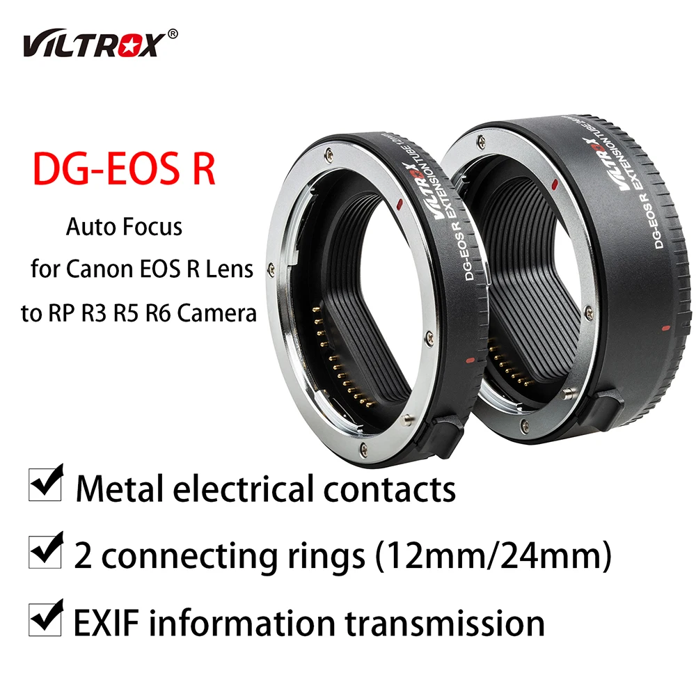 

Viltrox DG-EOS R Auto Focus Macro Extension Tube Lens Adapter Ring 12mm+24mm Full Frame for Canon EOS R Lens Camera RP R3 R5 R6