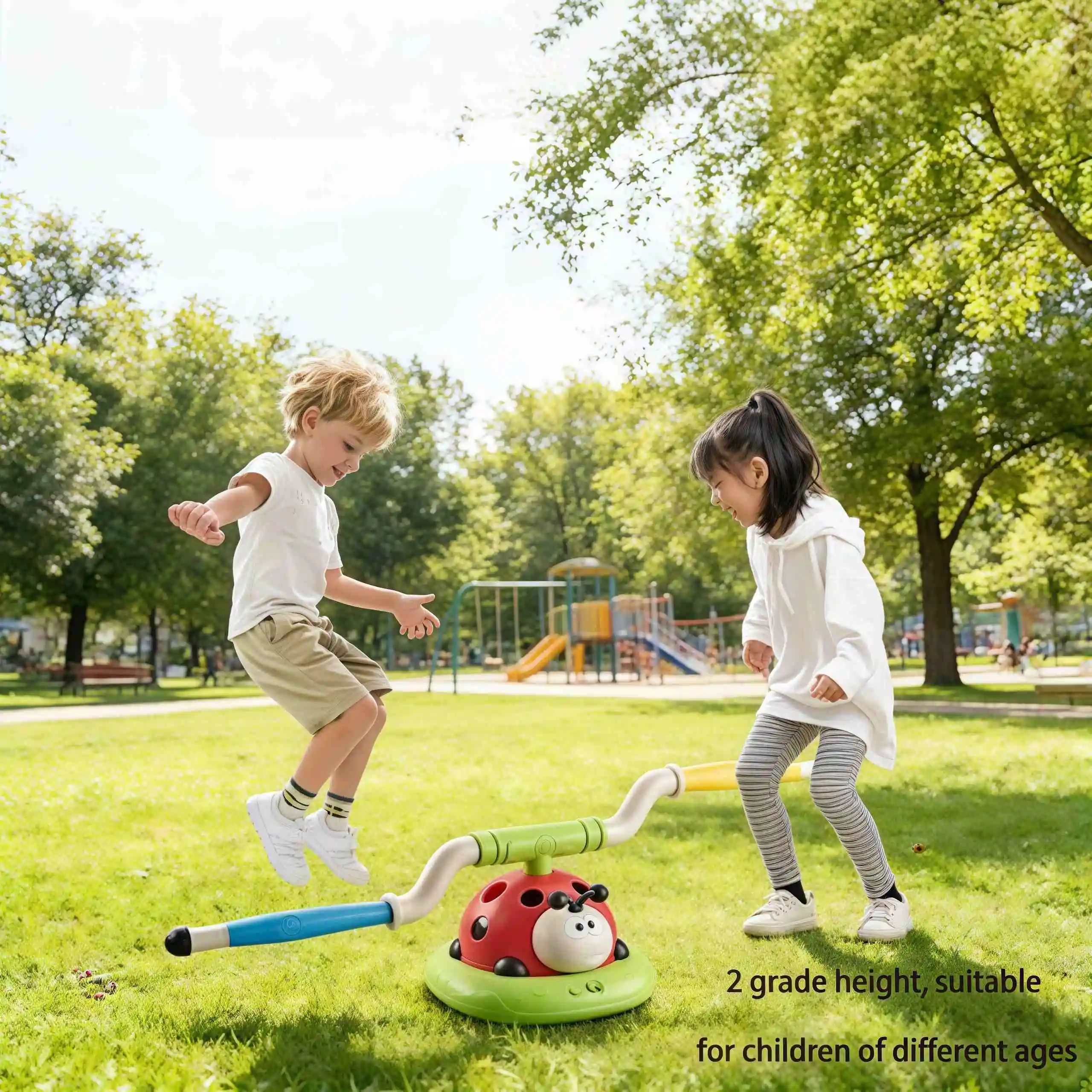 ของเล่นกีฬาและการศึกษาอเนกประสงค์เลดี้บั๊ก 4-in-1: เครื่องกระโดดเชือก, โยนห่วง, กระโดด, โยนถุงถั่วหรือลูกเบสบอล, เล่นยิงจรวด, ของเล่นในร่มและกลางแจ้งสำหรับเด็ก, ได้รับความนิยมจากเด็กชายและเด็กหญิง