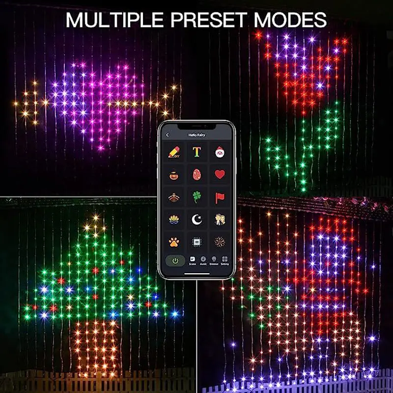 

Светодиодные гирлянды, умные занавески, RGBIC Light, управление через приложение Bluetooth для свадьбы, Рождества, сказочное освещение, украшение «сделай сам», WS2812B