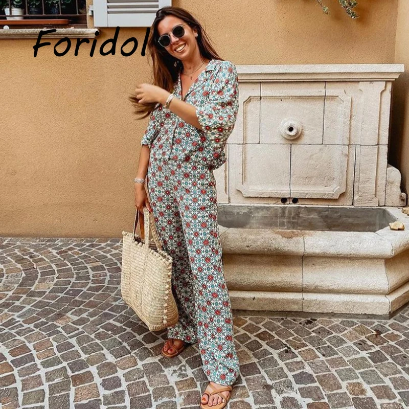 Elegant Blouse Pants Sets Two Pieces Jumpsuits Long Sleeve Retro Blouse Shirts Women Female Suits Spring Summer Outfit Pajamas