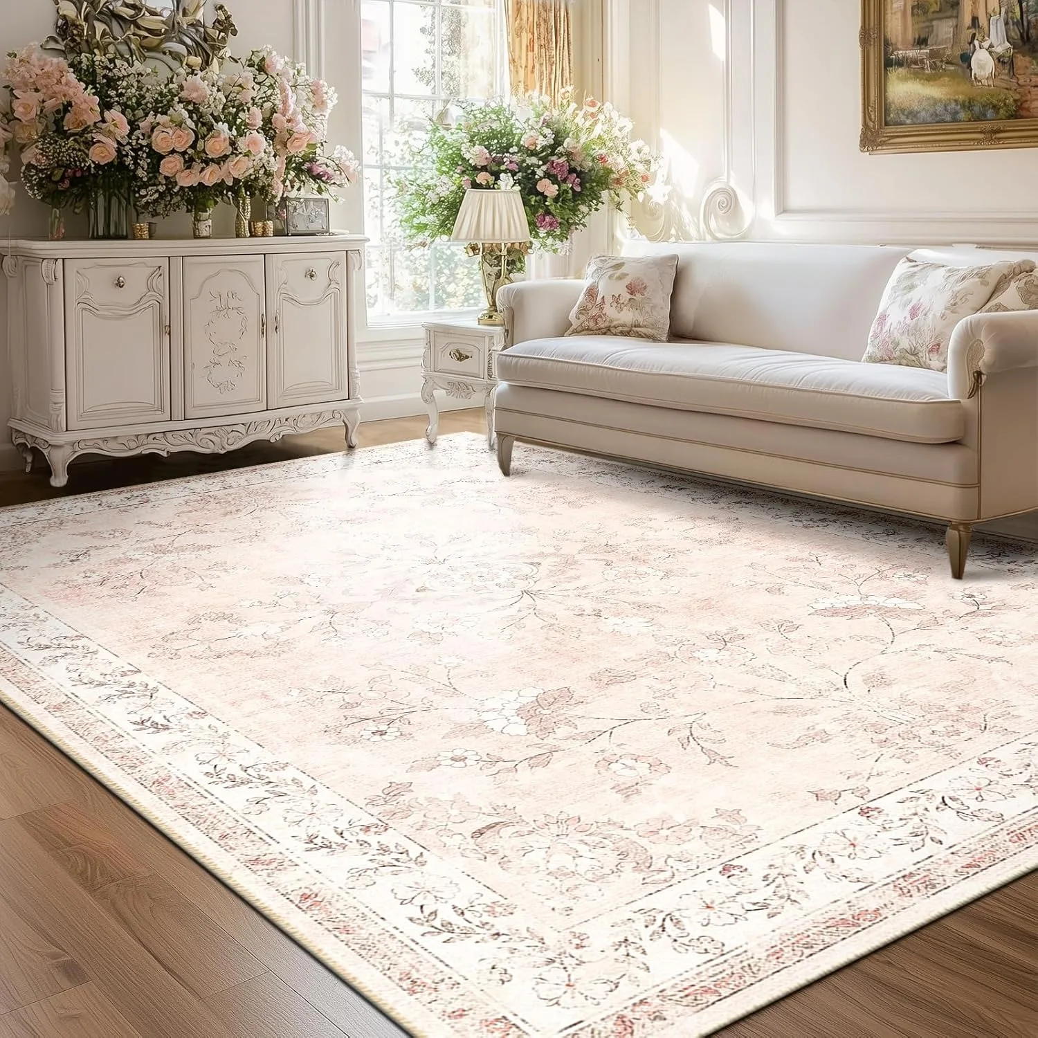 Vintage Floral Area Rug Series Classic Botanical Print Floor Mat For Living Room Vintage Home Aesthetic Enthusiasts