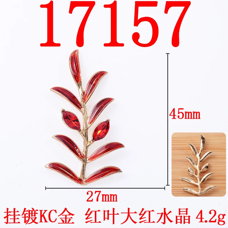 30PC  Gold color Alloy Material Enamel Crystal Crystal Leaf Branch charm for DIY handmade Wedding Jewelry Making Wholesale