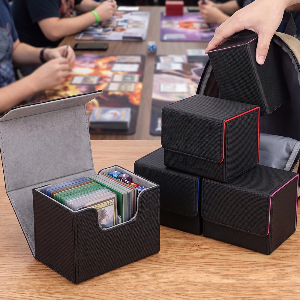 Card Game Deck - صندوق تخزين أفقي من الجلد الصناعي