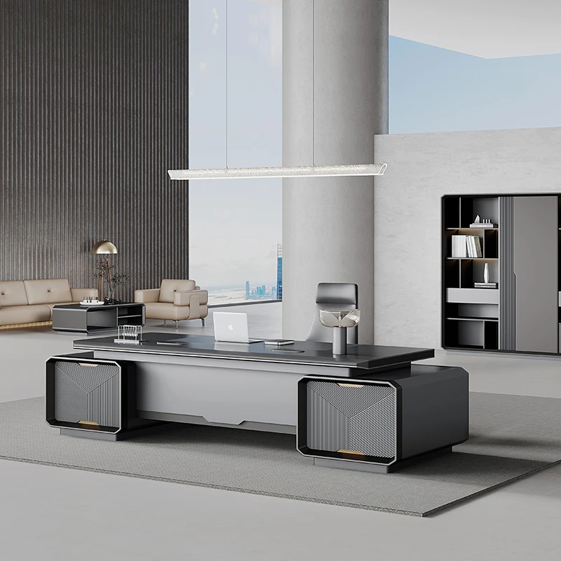 

-Современный роскошный деревянный стол, рабочая станция, дизайн стола, генеральный директор, босс, высокотехнологичный исполнительный стол для генерального директора, офисная мебель