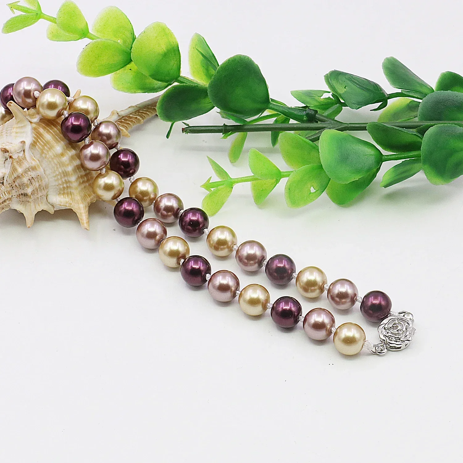 8mm Purple/Brown/Yellow 3 Color Shell Pearl/Stud Earrings Necklace Set, Classic Clasp,Women\'s Jewelry Making/design,Party Gifts