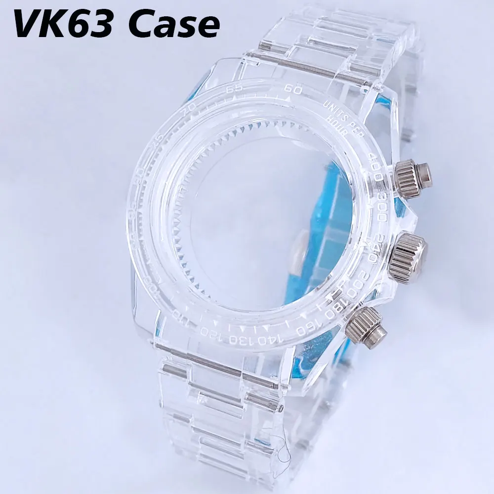 

39mm VK63 Transparent Men's Watches Case FIT VK63 Movement Case Watch Accessories Watch Parts Fits 20mm Strap Watch case
