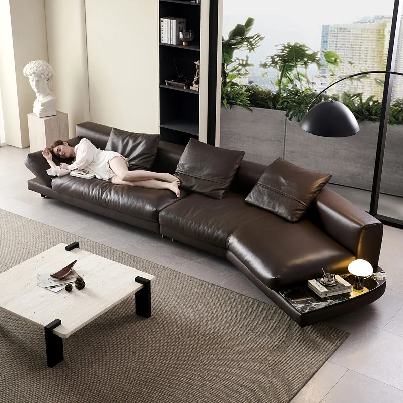 Skyline Leather Sofa Italian Minimalist Special-shaped Corner Large Apartment High-end Villa First Layer Cowhide Light Luxury So