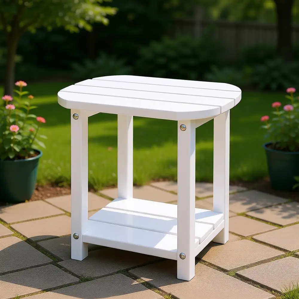 

2-Tier HDPE Outdoor Side Table for Patio, Pool, Porch, Balcony, and Backyard - Weather Resistant, Suitable for Indoor and Outdoo