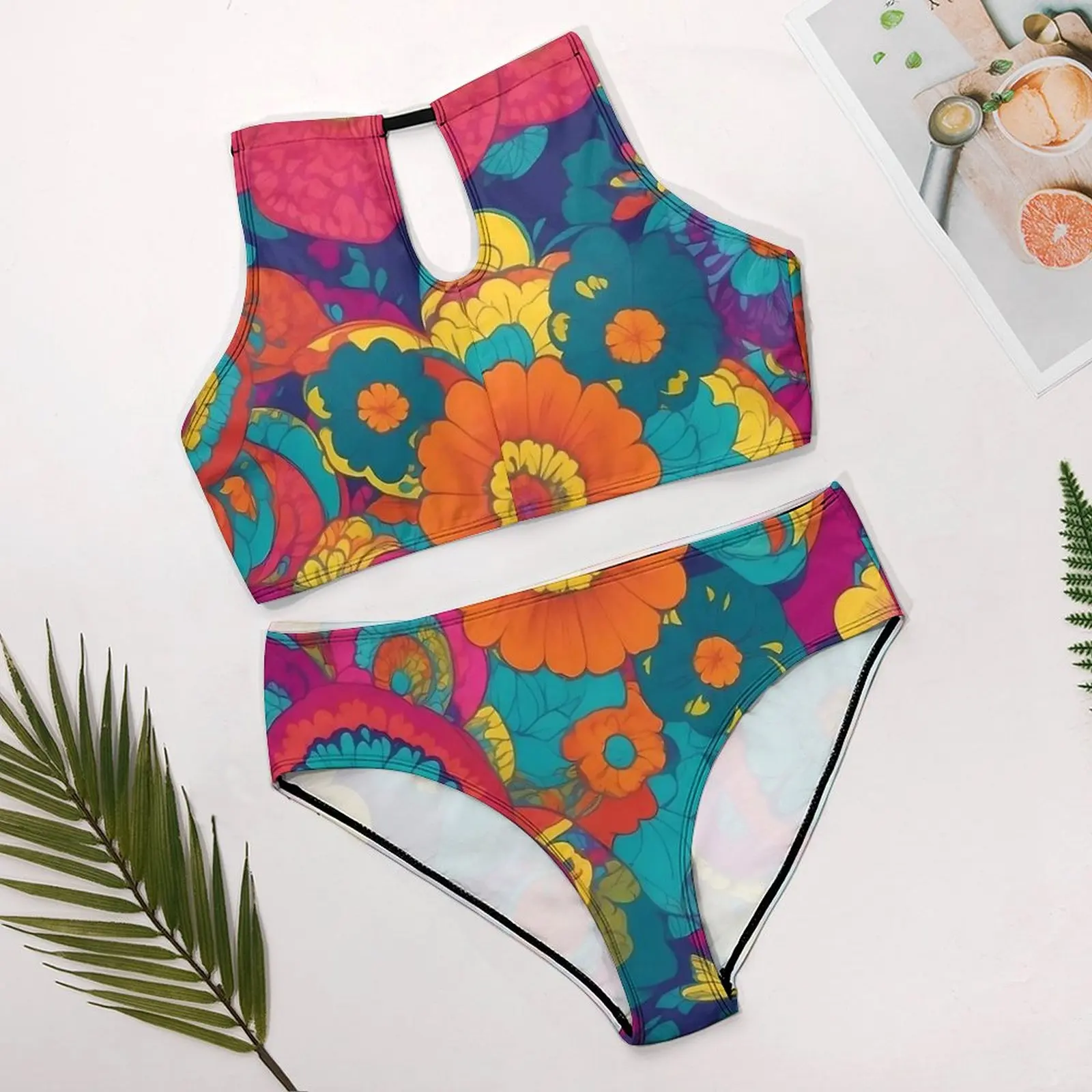 Conjunto de Bikini Floral colorido, bañador Sexy con realce, traje de baño elegante