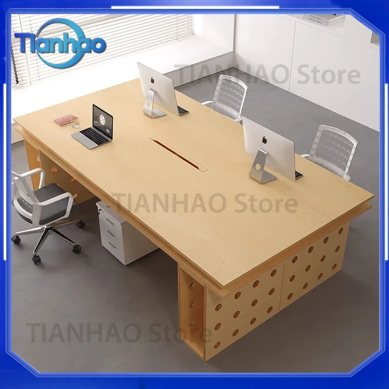 Nordic Rectangle Modern Simple Workstation Long Table Conference Desk Birch Ocean Board Desk Solid Wood Workbench