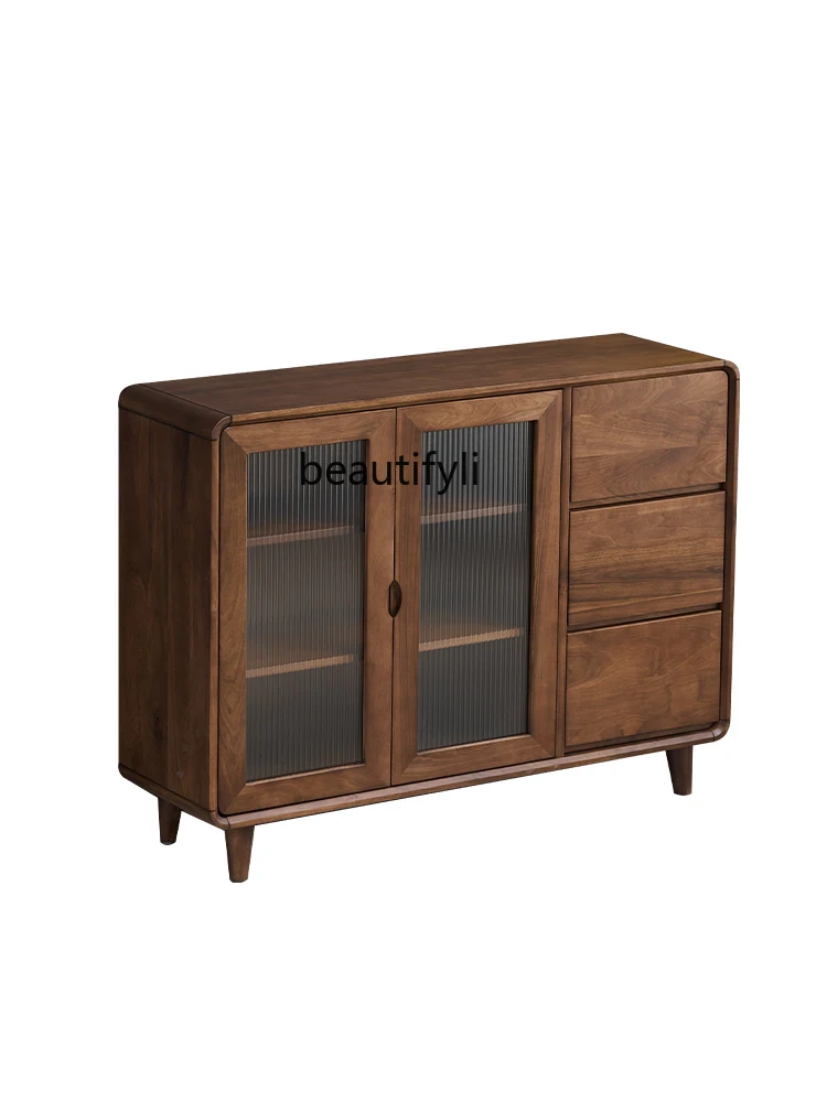 

Solid Wood Sideboard Simple Living Room Solid Wood Wine Cabinet Black Walnut Storage Living Room Side Cabinet furniture