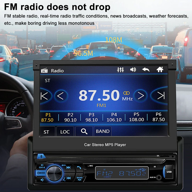 AHOUDY 1 Din Car Bluetooth FM Radio Multimedia Player 7\