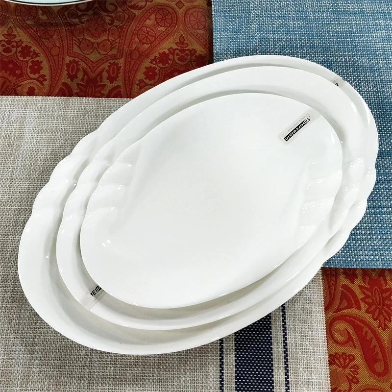 Oval Shaped Ceramic Dinner Plate Set Porcelain Main Course Serving Dish Delicacy Dinnerware Truffle Toast Fried Fish Mutton Chop