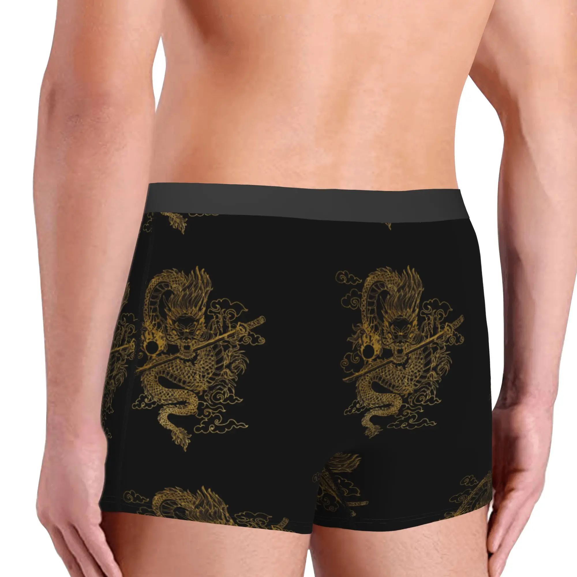 Gold Chinese Dragon Totem Underwear Men Print Tradition Asian Mythology Boxer Briefs Shorts Panties Soft Underpants