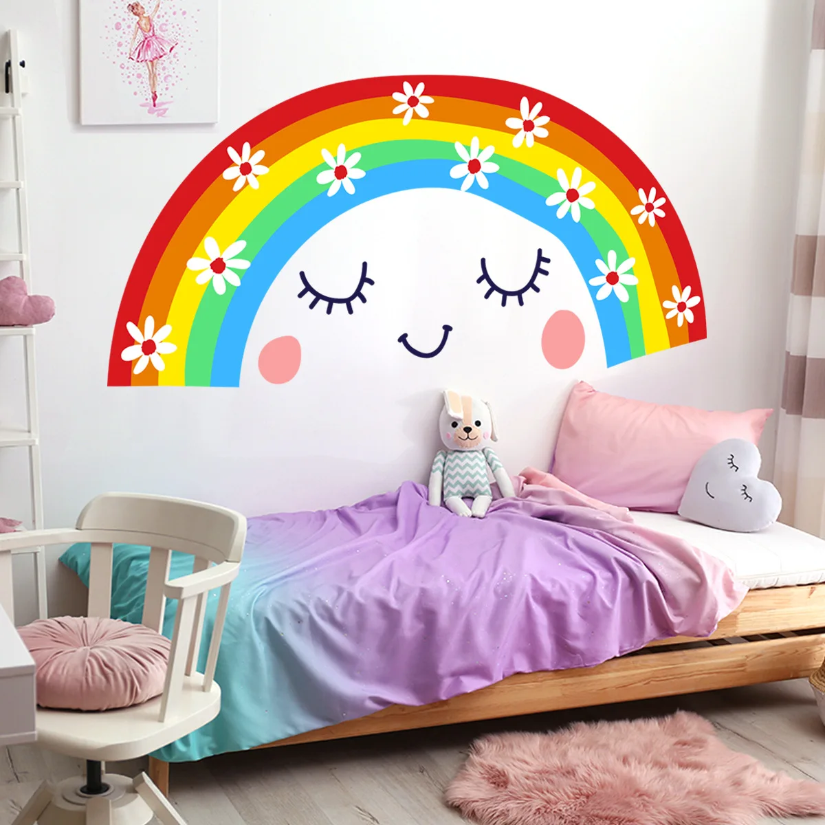 2 قطعة الكرتون مبتسم قوس قزح ملصقات جدار غرفة المعيشة فتاة غرفة نوم خلفية لوحة على الحائط لتزيين المنزل الجدار ملصق خلفية Atw056 #1