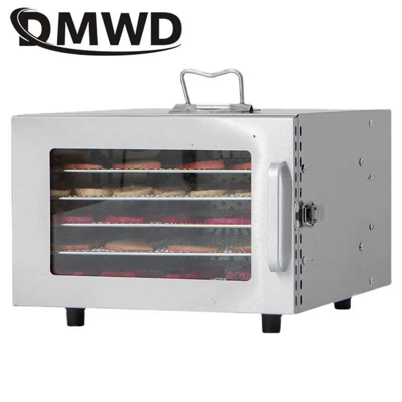 DMWD 6 Trays 110V/220V Mini Food Dehydrator Stainless Steel Pet Meat Snacks Dehydration Air Dryer Fruit Vegetable Drying Machine