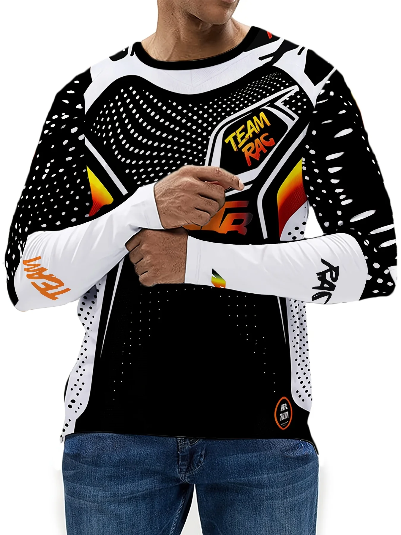 2026 Spring and Autumn MTB Printed Black Long-Sleeved T-shirt for Men and Women, Fashionable  Trendy Motorcycle T-shirt