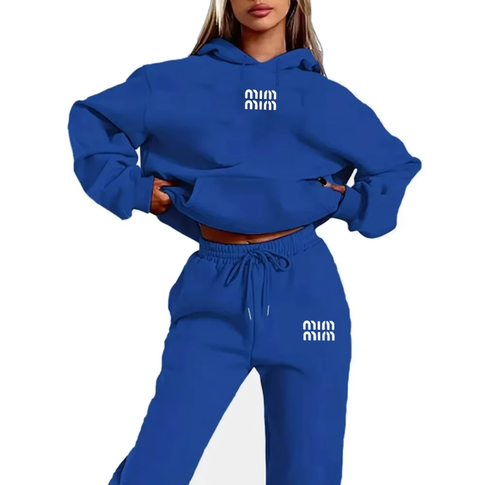 

New MM Printed Women's Two Piece Tracksuit Set Fashion Jogging Sweatshirt Suit with Drawstring Sports Hood Quality Fitness Outfi