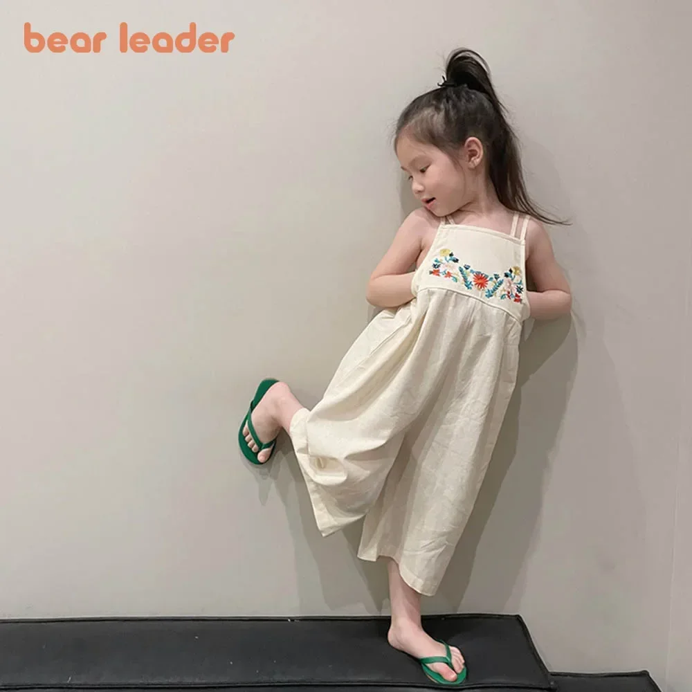 

Bear Leader Girls Overalls Pants 2023 Summer Solid Embroidery Flower Sling Cotton Clothing Kids Children Fashion Outfits 2-6 Y