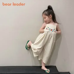 Bear Leader Girls Overalls Pants 2023 Summer Solid Embroidery Flower Sling Cotton Clothing Kids Children Fashion Outfits 2-6 Y